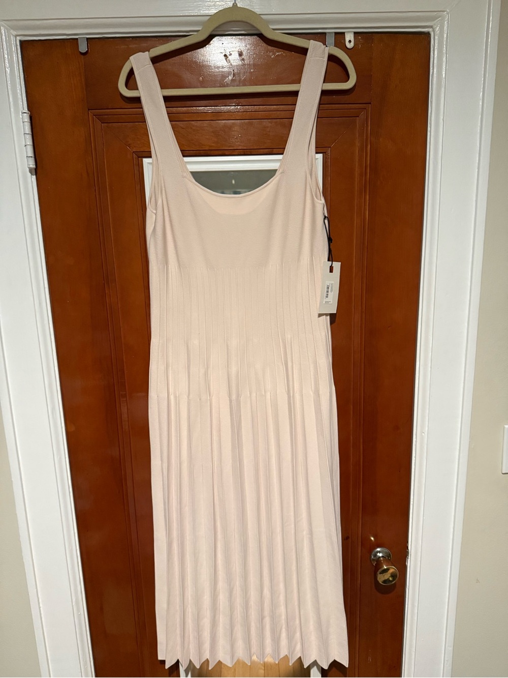 STAUD Ellison Sleeveless Pleated Midi Dress in Ecru